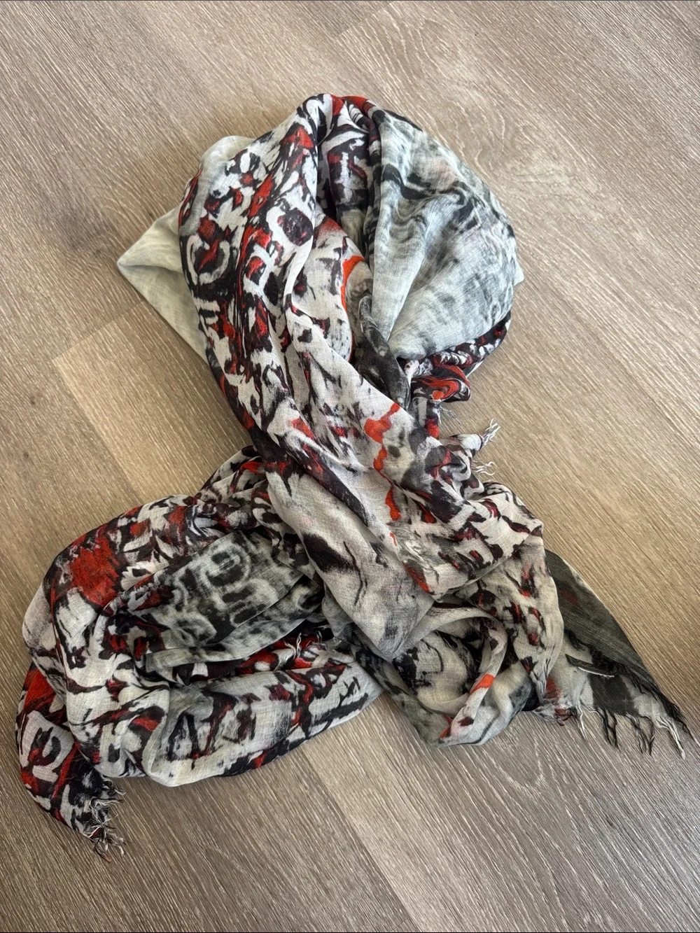 Lightweight Red & Gray Patterned Women's Scarf